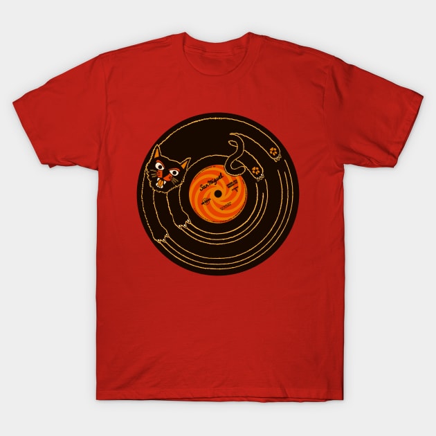 CAT SCRATCH / VINYL RECORD (brown and orange) T-Shirt by boozecruisecrew